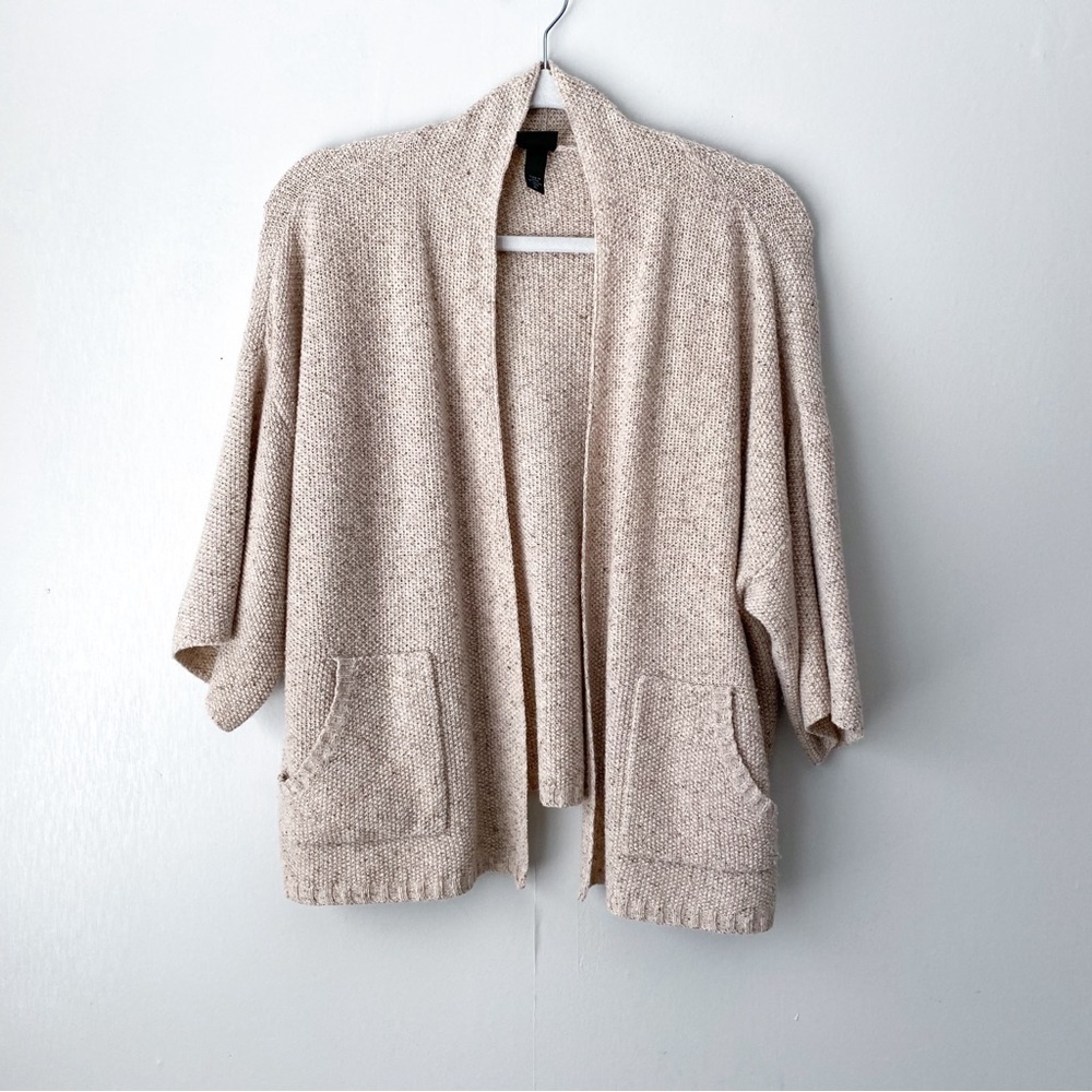 Eileen Fisher Wool Silk Knit Open Front Cardigan Sweater Large Petite